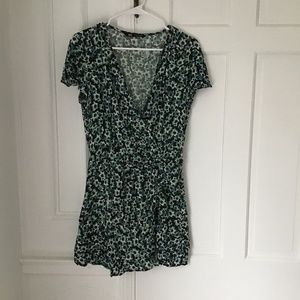 Zara Blue Green Floral Short Sleeve Dress Size M